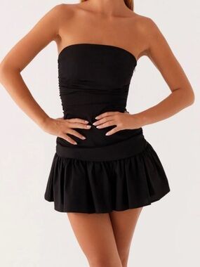 Peppermayo Carmel Bubble Hem Mini Dress in Black